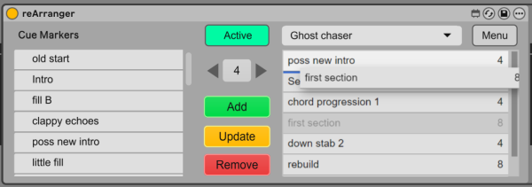 drag and drop in reArranger Ableton Device