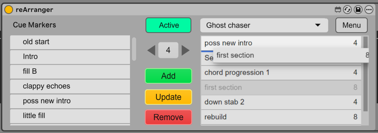 drag and drop in reArranger Ableton Device